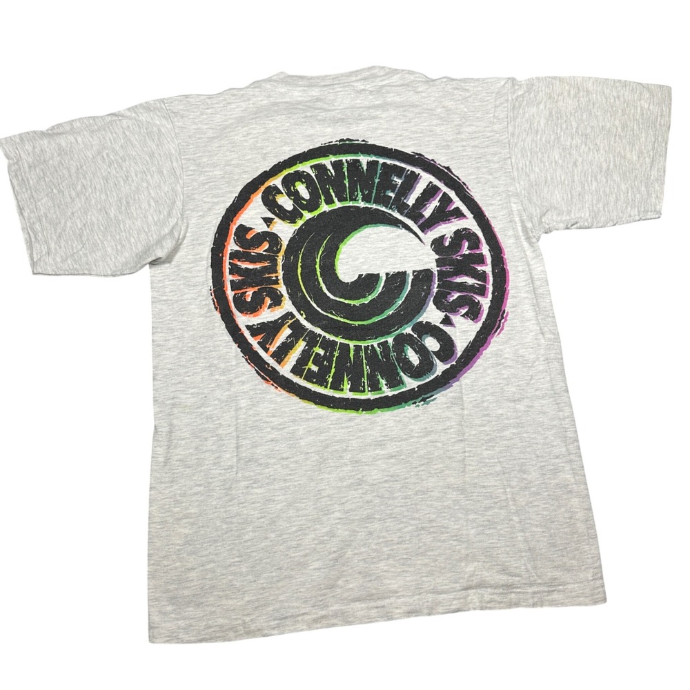 Vintage 90s Connelly Skis T Shirt Oneita Power-T Grey Neon Graphic Mens Medium